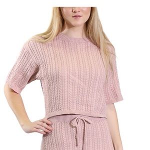 Kit + Sky Dusty Rose Cropped Cable Knit Sweater